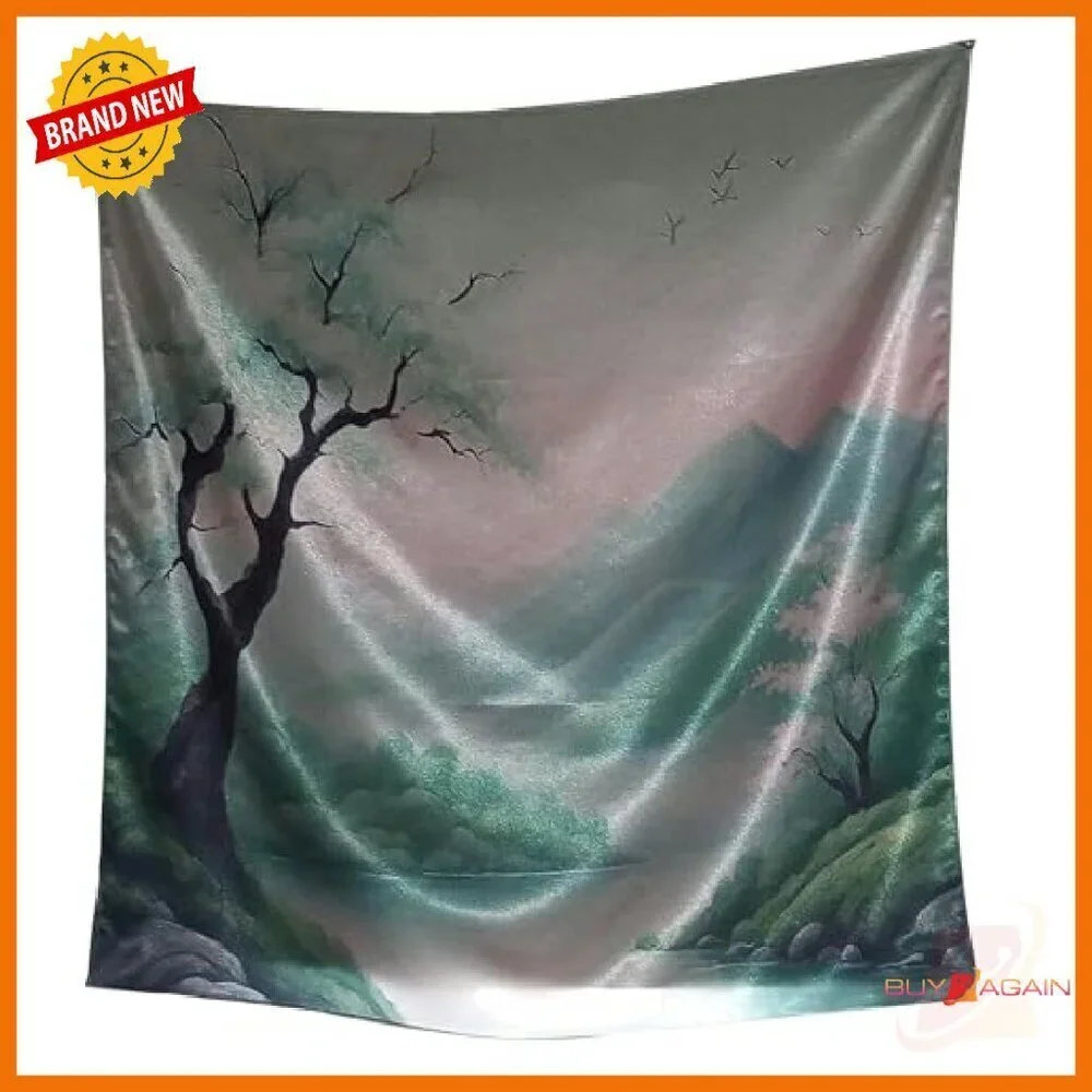 Large 120 Inch Silk Scarf Japanese Landscape Print Lightweight Versatile